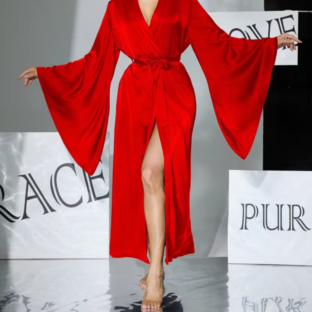 Autumn And Winter Women'S Sexy Satin Long Robe