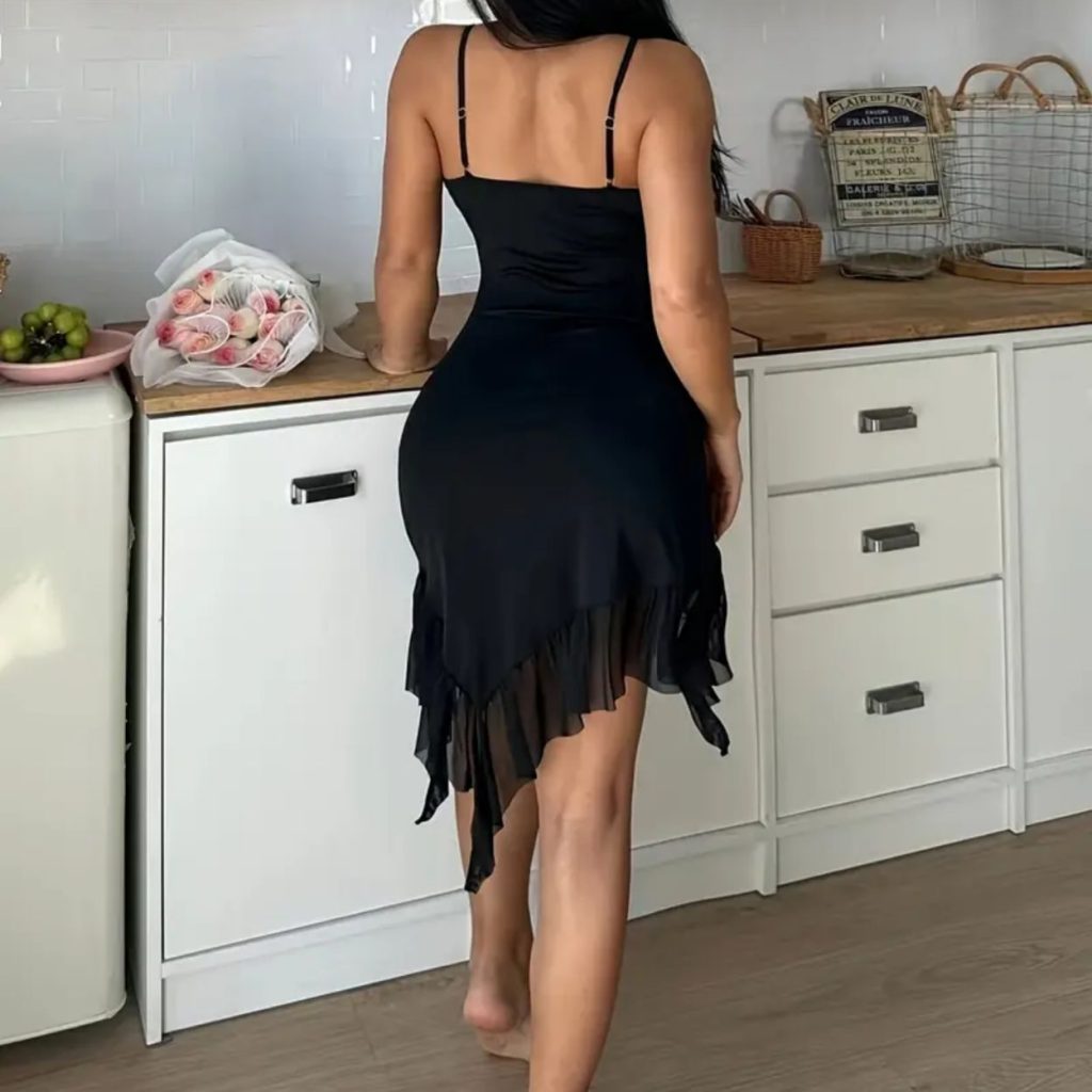 Elegant Black Lace Trim Batwing Robe